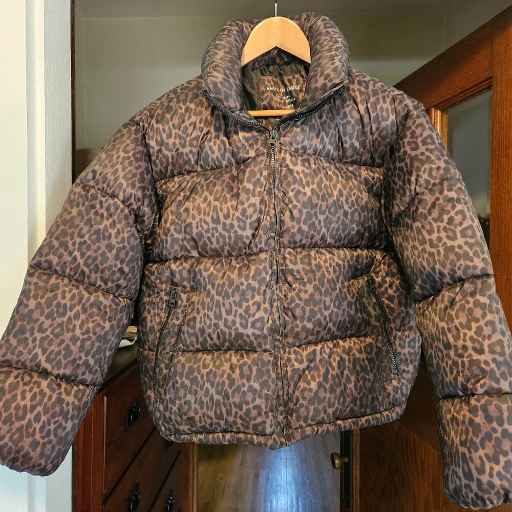 American Eagle Leopard Print Puffer Coat - Size Medium